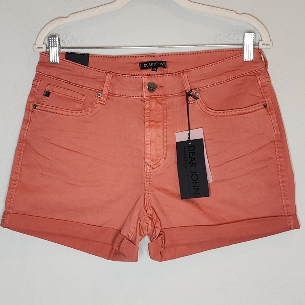 NWT Dear John Soft Stretch Denim Chalk Pink Orange Terracotta Shorts Size 30